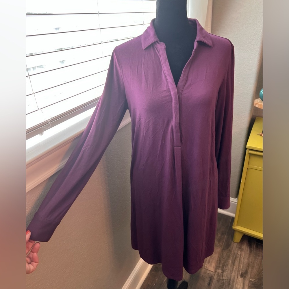 J Jill S Petite purple shirt dress. Rayon, spandex blend. Long sleeve.